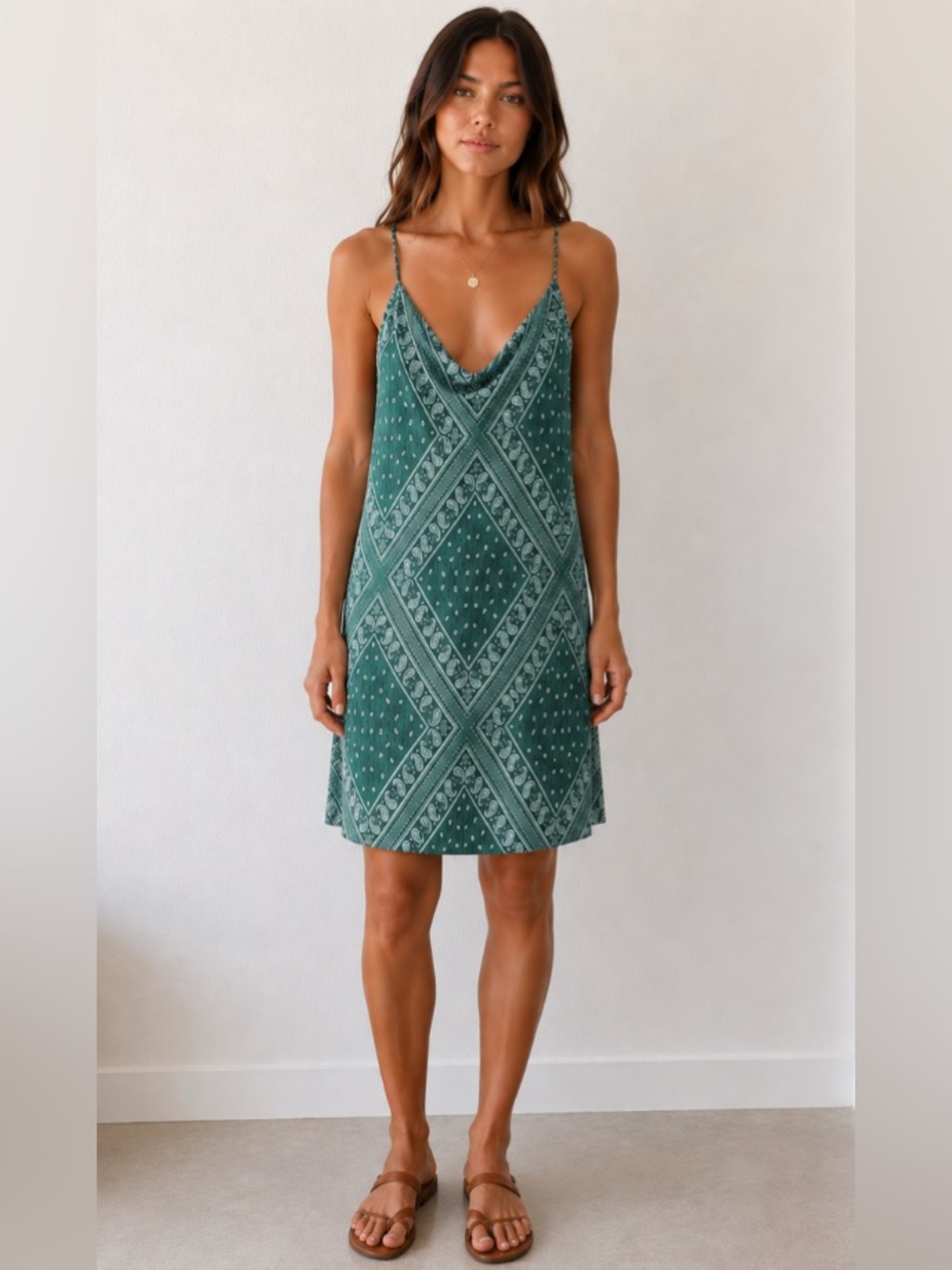 The Hanger Green Patterned Slip mini Dress